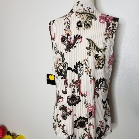 NEW Liz Claiborne White Paisley June Top Sleeveless Green Preppy Summer Slim Fit - Picture 5 of 6